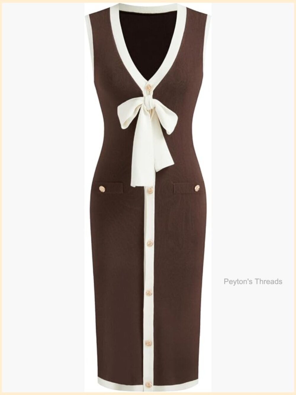 V-Neck Knit Sleeveless Midi Dress with Button Detail, Rayon Blend